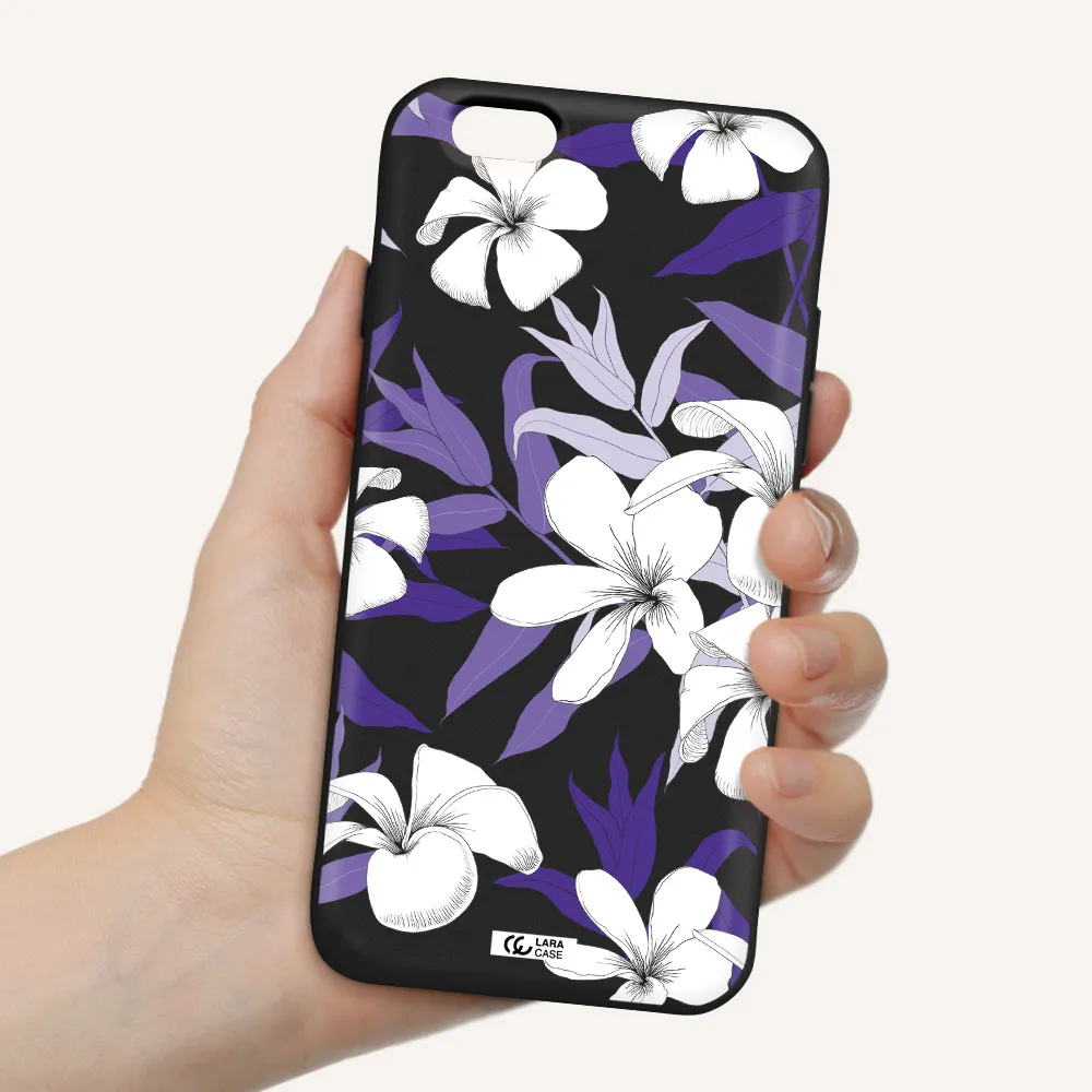 Purple Flower Apple iPhone 6 Silicone black Case