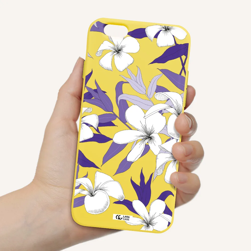 Purple Flower Apple iPhone 6 Silicone canary yellow Case