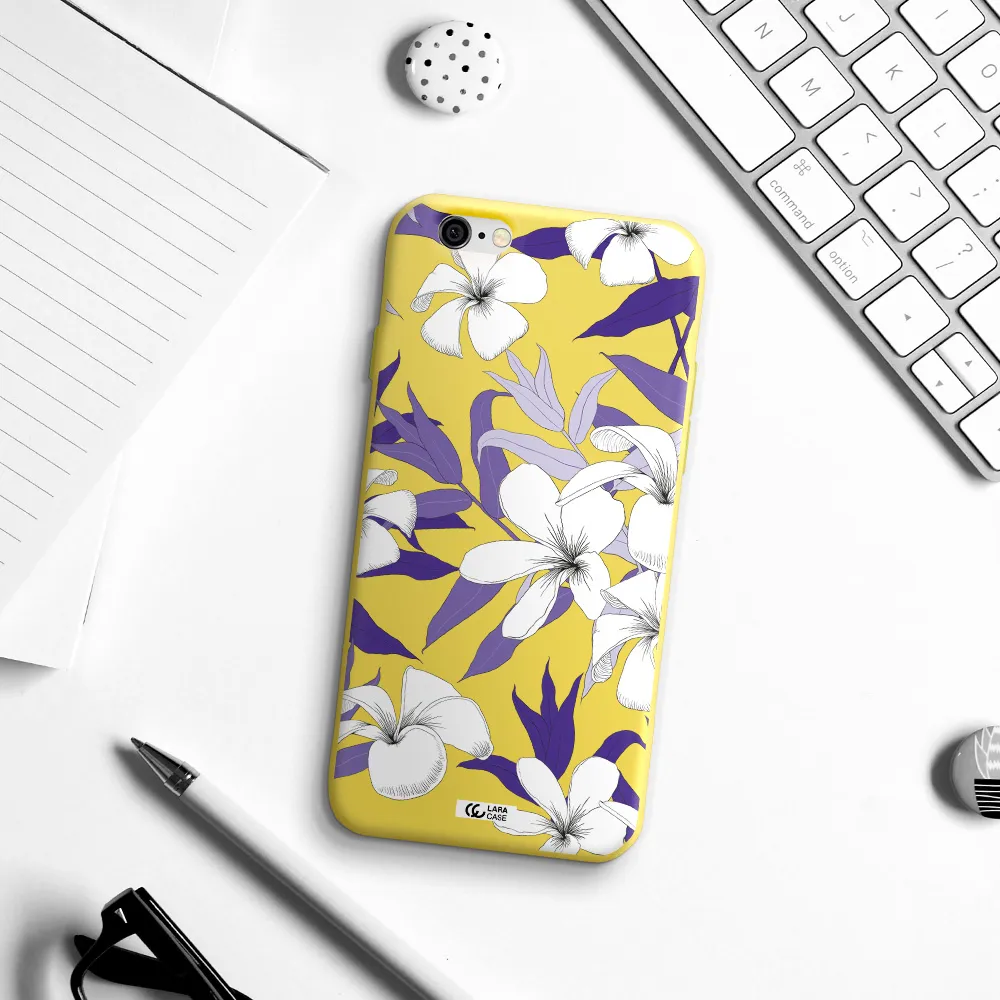 Purple Flower Apple iPhone 6 Silicone canary yellow Case