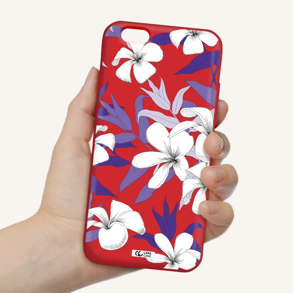 Purple Flower Apple iPhone 6 Silicone Imperial Red Case