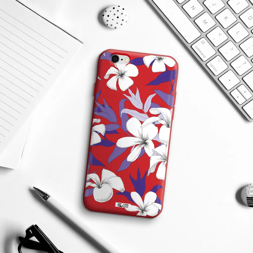 Purple Flower Apple iPhone 6 Silicone Imperial Red Case