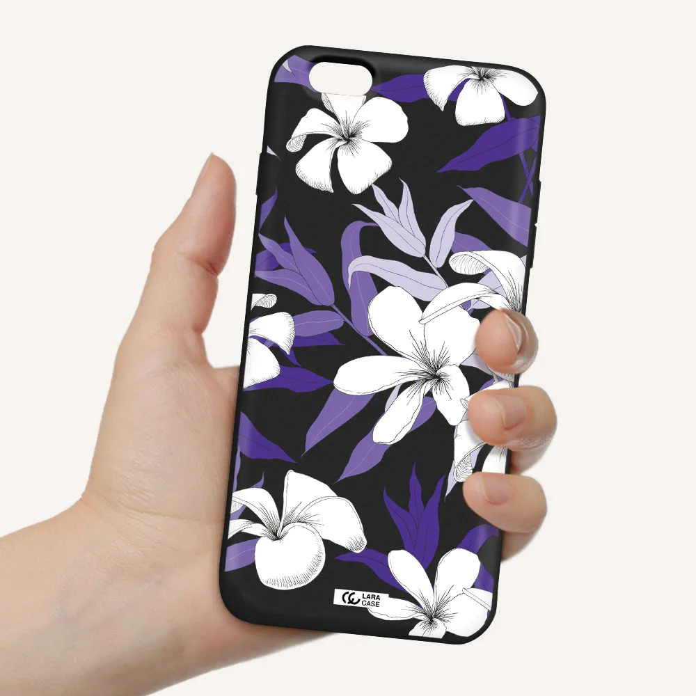 Purple Flower Apple iPhone 6S Silicone black Case