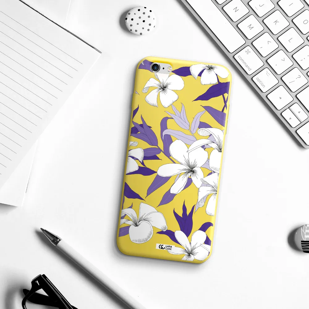 Purple Flower Apple iPhone 6S Silicone canary yellow Case