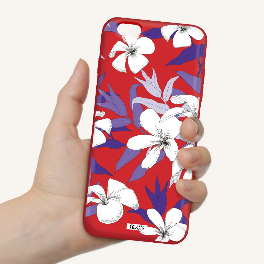 Purple Flower Apple iPhone 6S Silicone Imperial Red Case