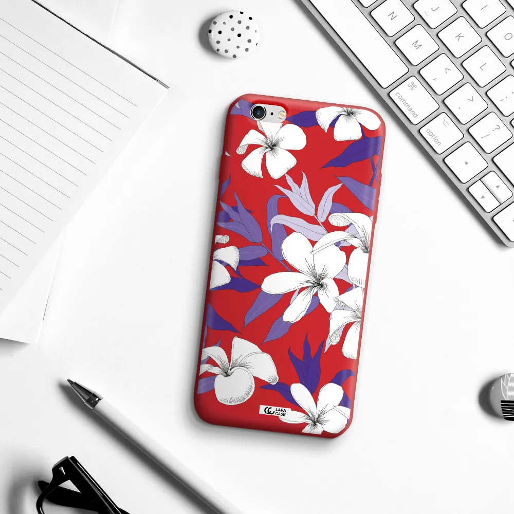 Purple Flower Apple iPhone 6S Silicone Imperial Red Case