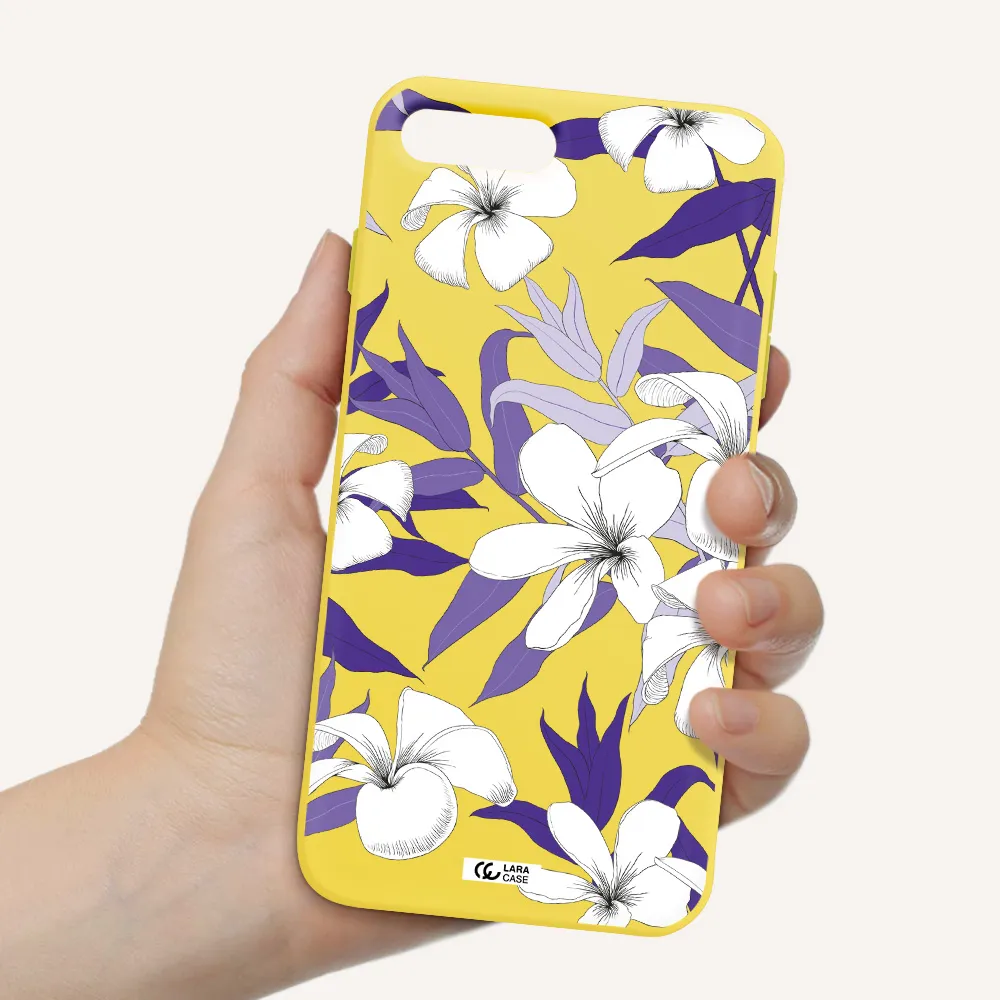 Purple Flower Apple iPhone 7 plus Silicone canary yellow Case