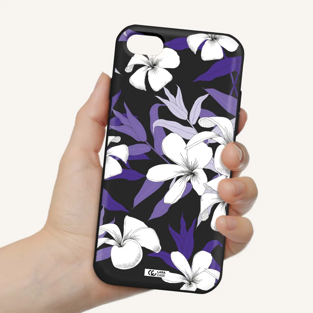 Purple Flower Apple iPhone 7 Silicone black Case