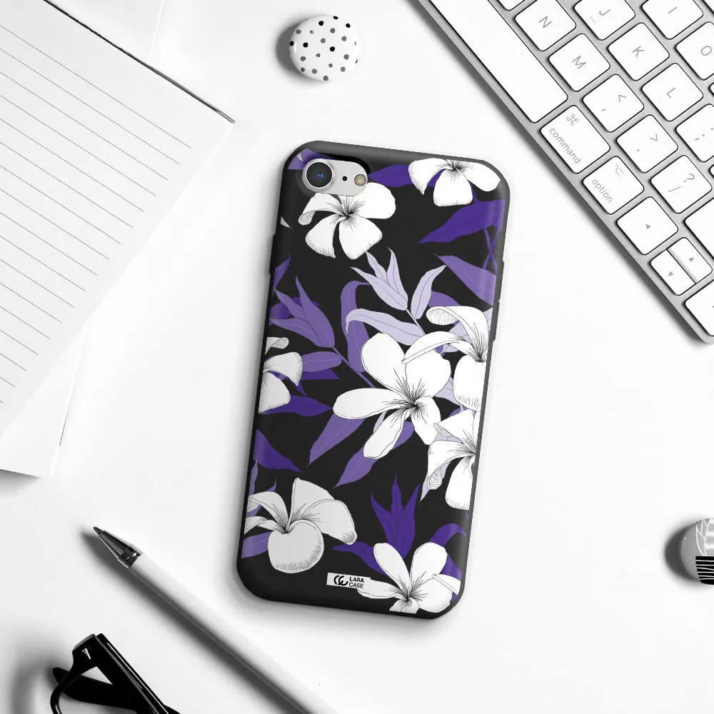 Purple Flower Apple iPhone 7 Silicone black Case