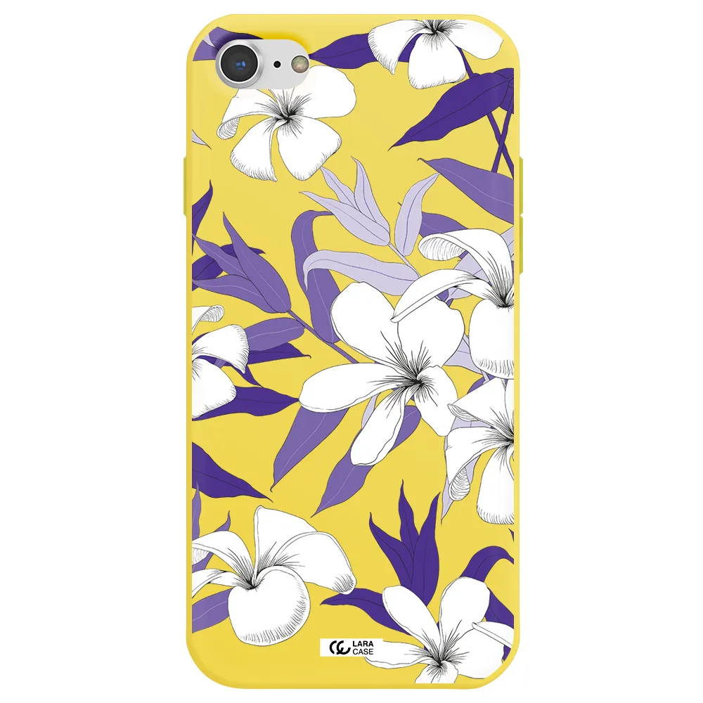 Purple Flower Apple iPhone 7 Silicone canary yellow Case