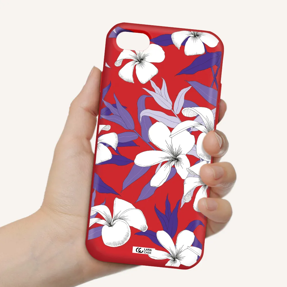 Purple Flower Apple iPhone 7 Silicone Imperial Red Case