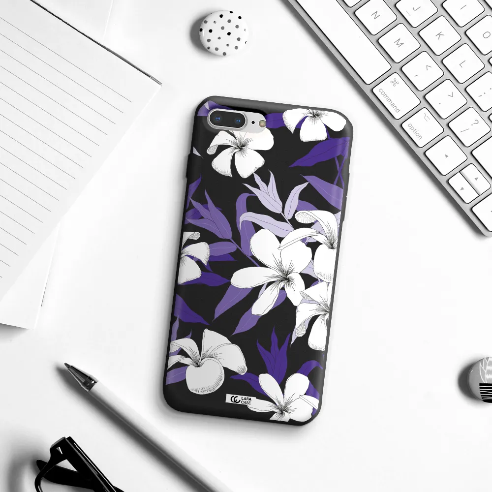 Purple Flower Apple iPhone 8 plus Silicone black Case