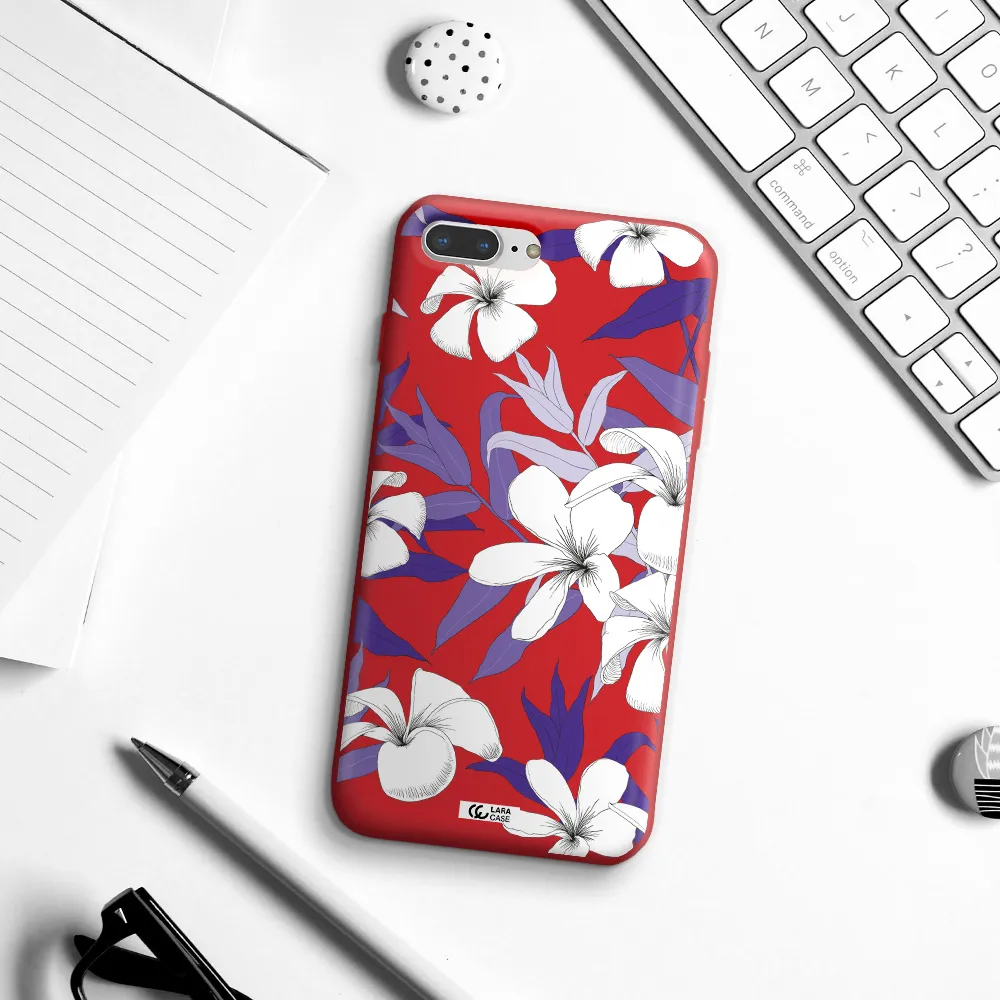 Purple Flower Apple iPhone 8 plus Silicone Imperial Red Case