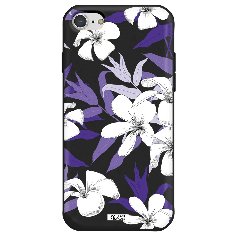 Purple Flower Apple iPhone 8 Silicone black Case