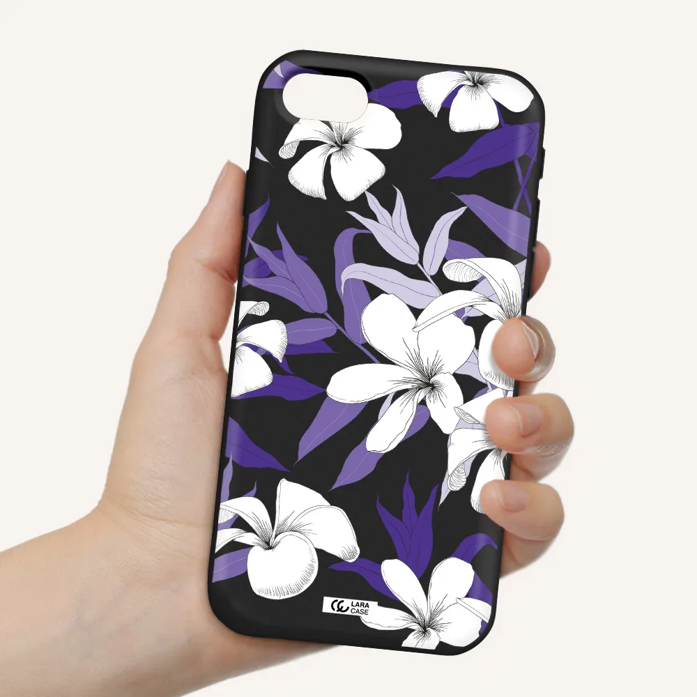 Purple Flower Apple iPhone se 2020 Silicone black Case