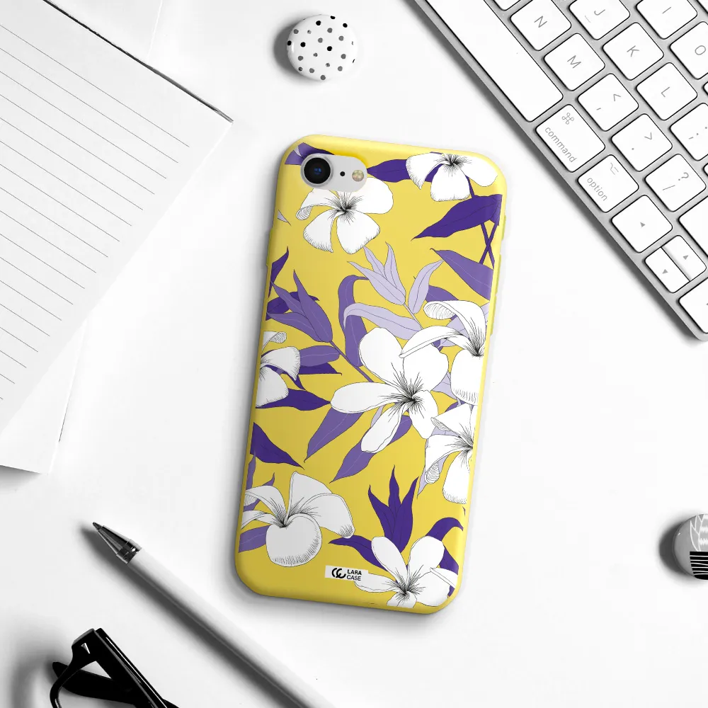 Purple Flower Apple iPhone se 2020 Silicone canary yellow Case