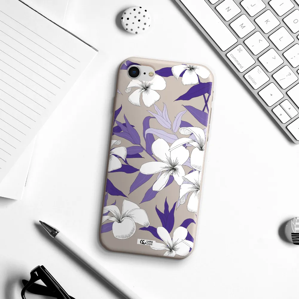 Purple Flower Apple iPhone se 2020 Silicone Stone Case