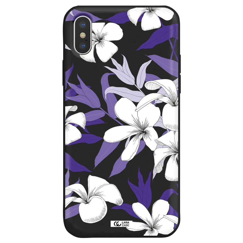 Purple Flower Apple iPhone X Silicone black Case