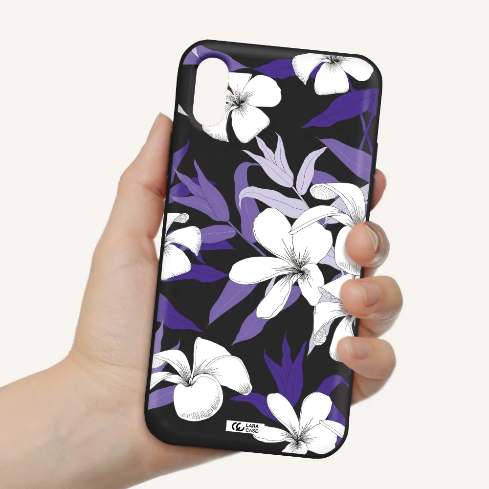 Purple Flower Apple iPhone X Silicone black Case
