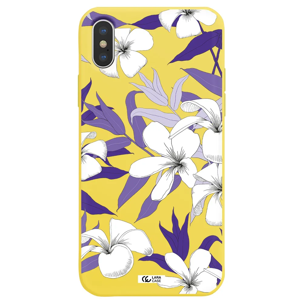 Purple Flower Apple iPhone X Silicone canary yellow Case