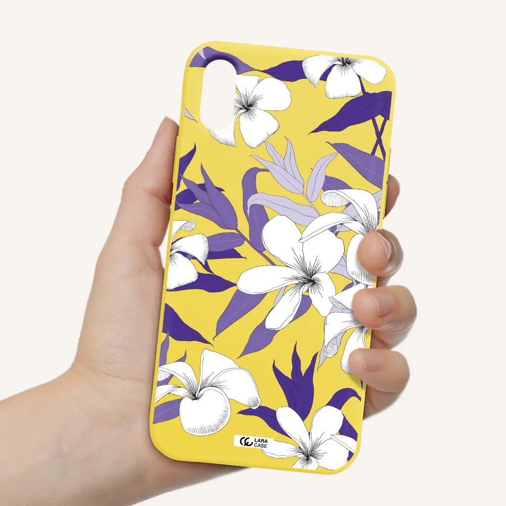 Purple Flower Apple iPhone X Silicone canary yellow Case