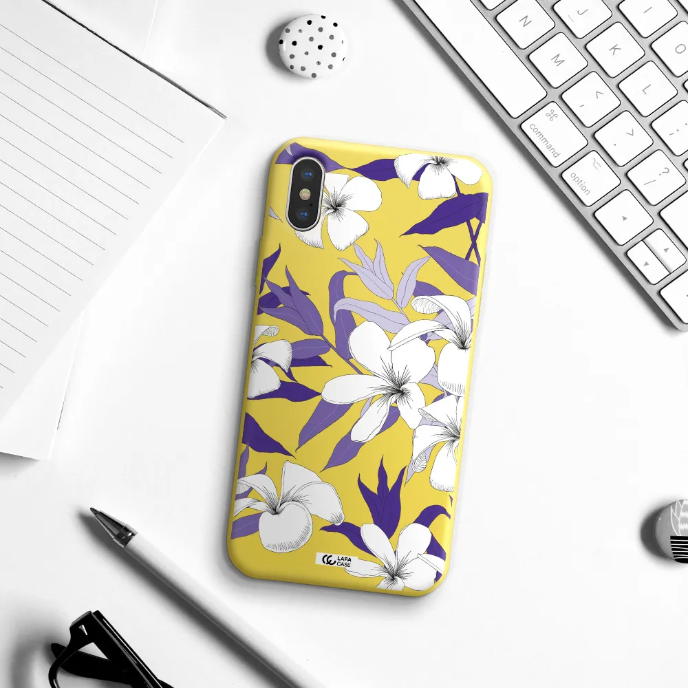 Purple Flower Apple iPhone X Silicone canary yellow Case