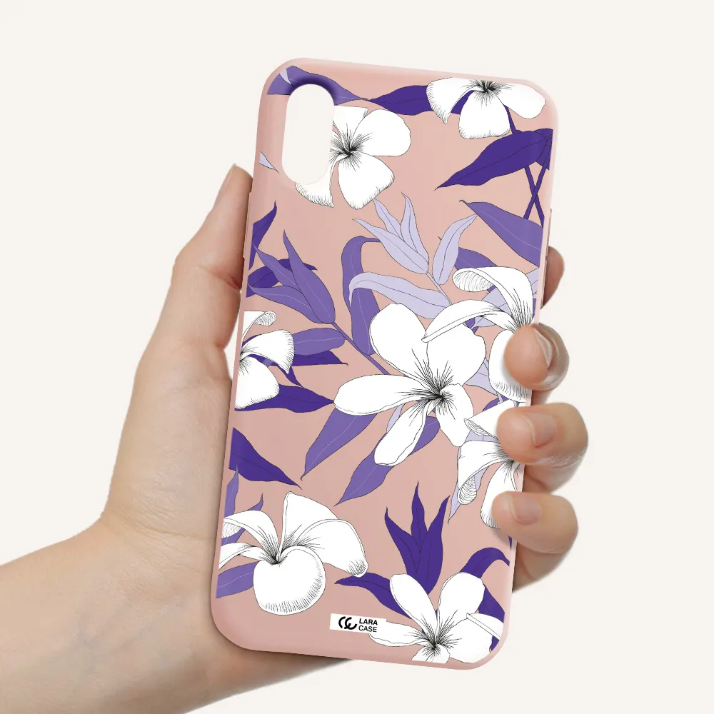 Purple Flower Apple iPhone X Silicone pastel pink Case