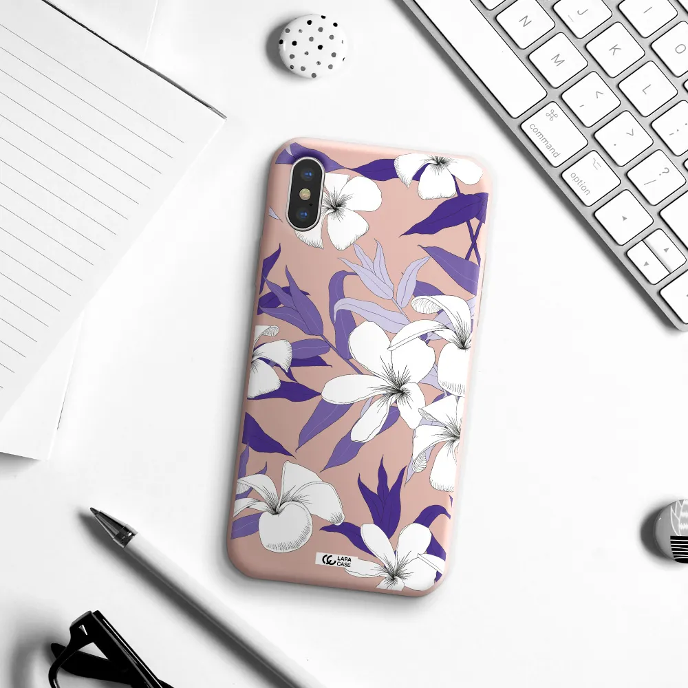 Purple Flower Apple iPhone X Silicone pastel pink Case