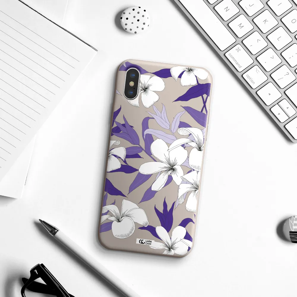 Purple Flower Apple iPhone X Silicone Stone Case