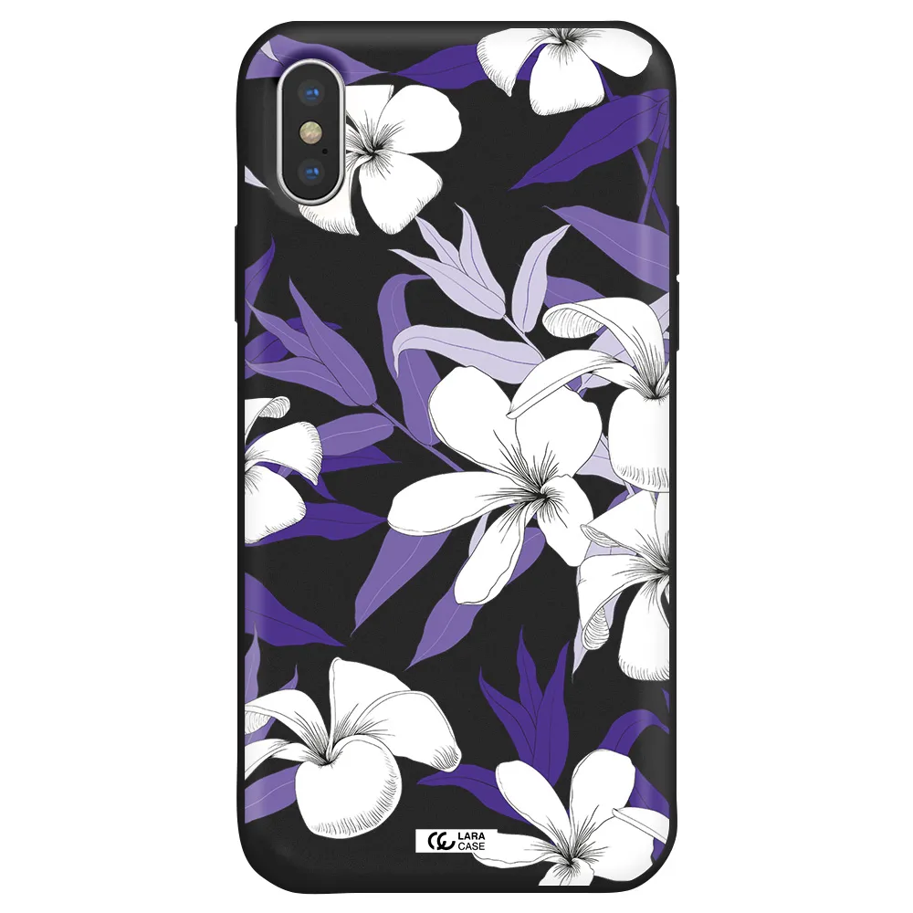 Purple Flower Apple iPhone XS Silicone black Case
