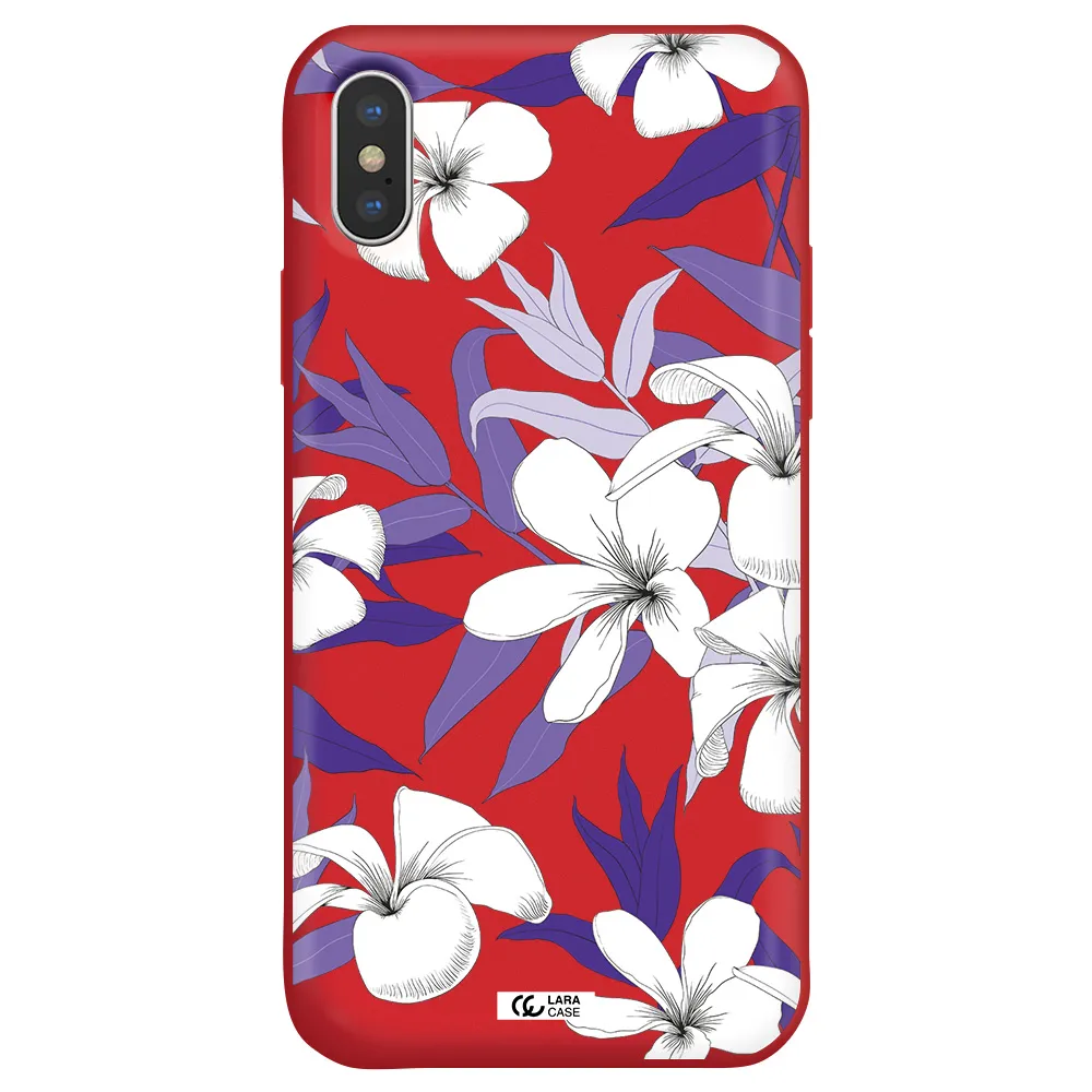 Purple Flower Apple iPhone XS Silicone Imperial Red Case
