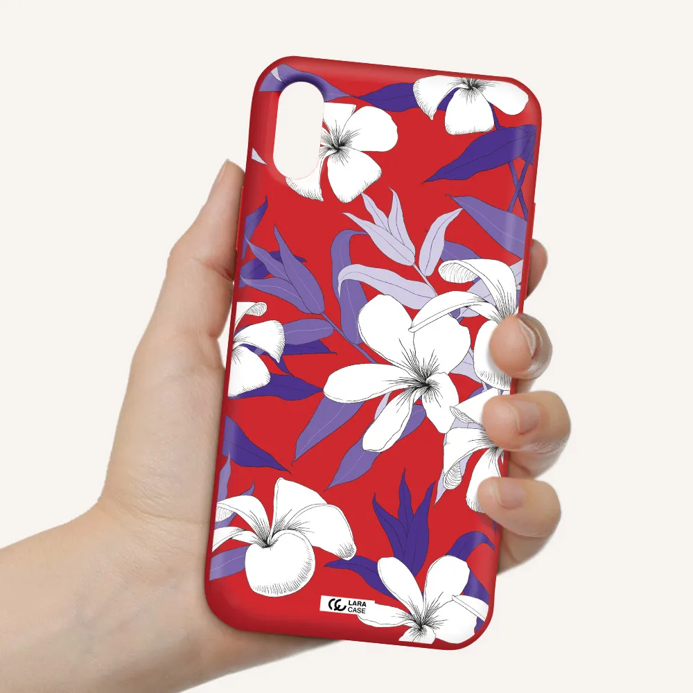Purple Flower Apple iPhone XS Silicone Imperial Red Case