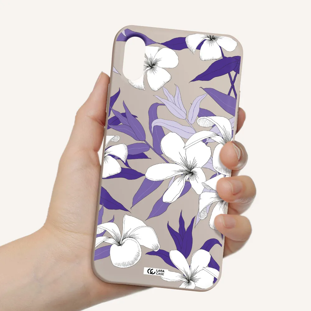 Purple Flower Apple iPhone XS Silicone Stone Case