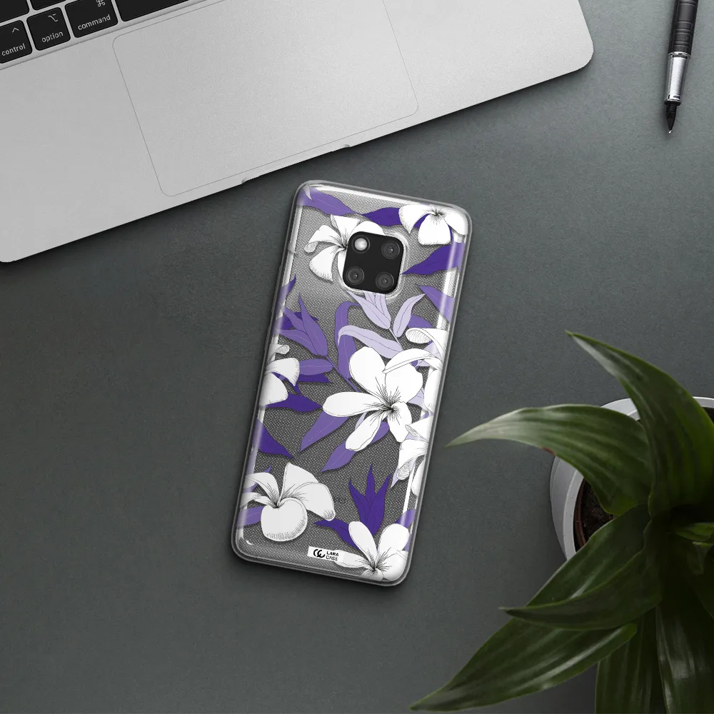 Purple Flower Huawei Mate 20 Pro Clear TPU Case