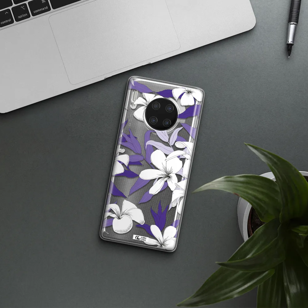 Purple Flower Huawei Mate 30 Pro Clear TPU Case