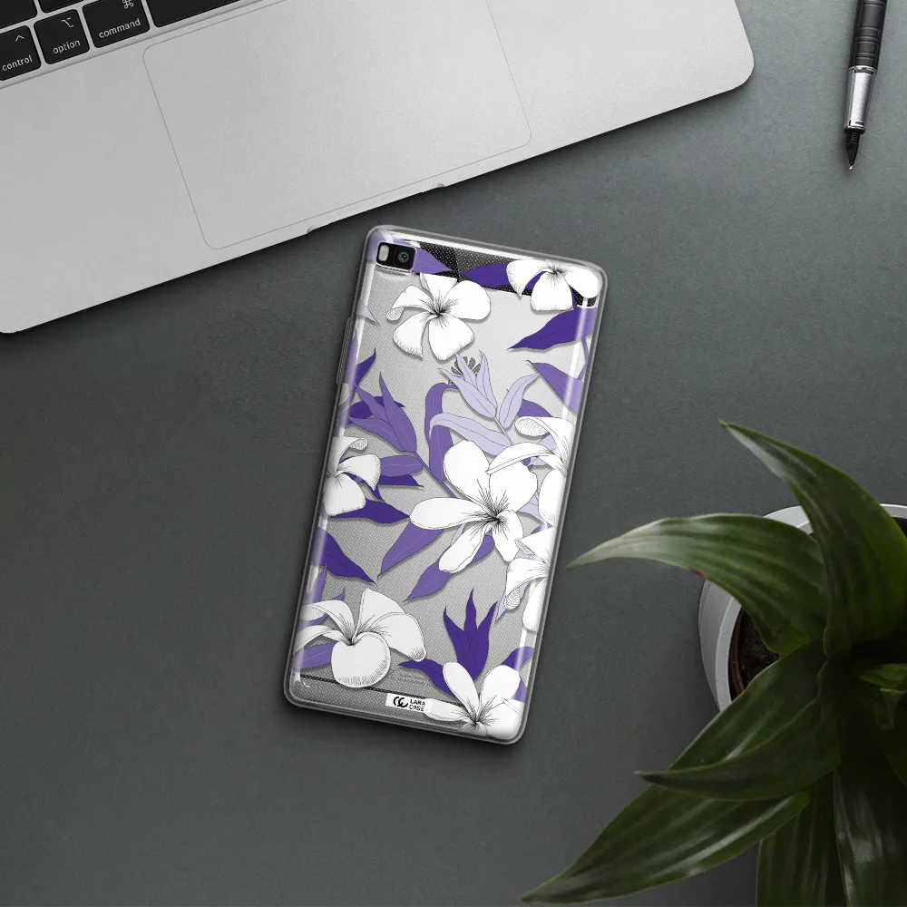 Purple Flower Huawei P8 Clear TPU Case