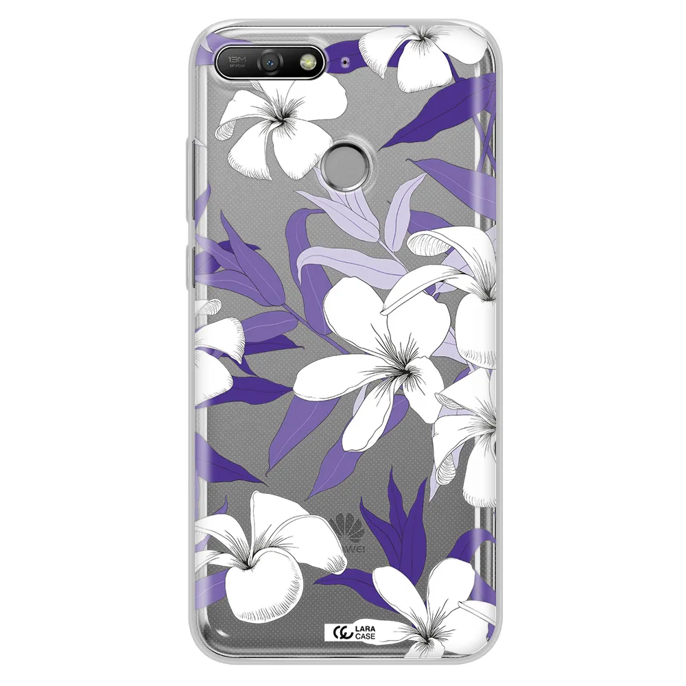 Purple Flower Huawei Y6 Prime 2018 Clear TPU Case