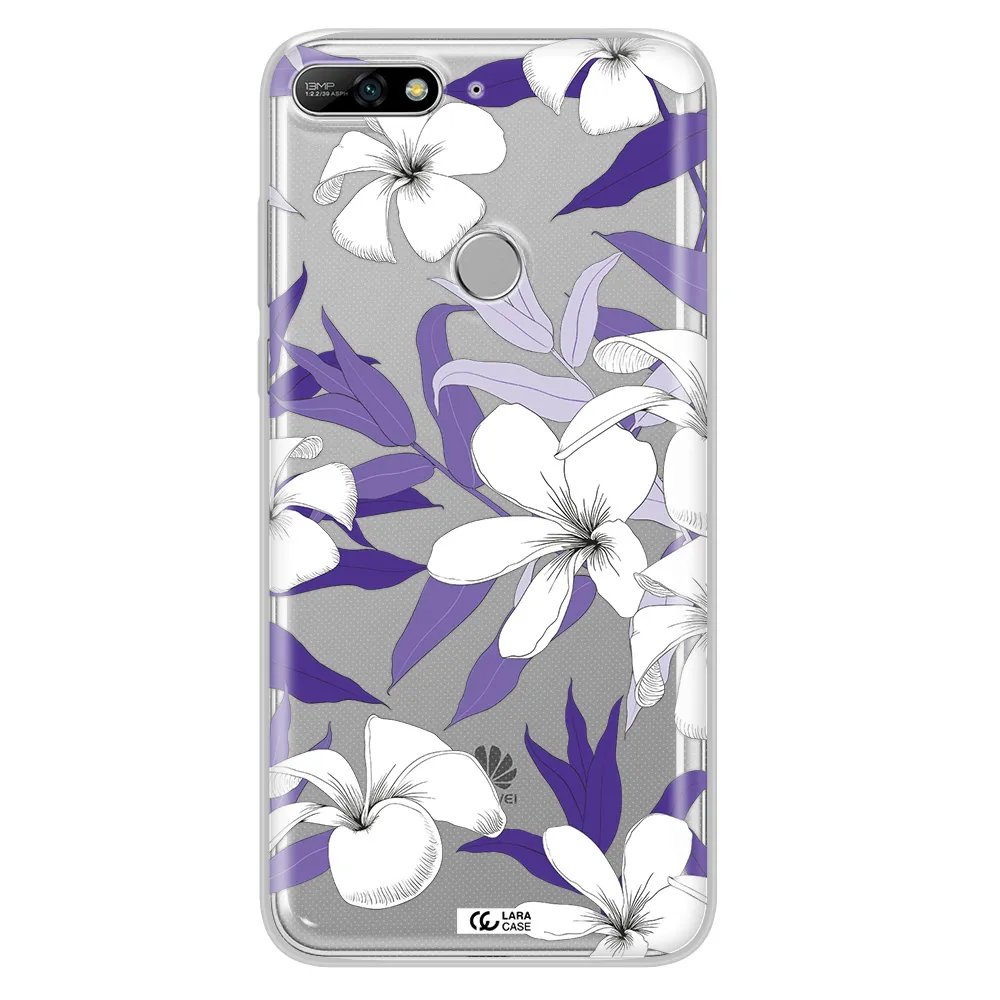 Purple Flower Huawei Y7 2018 Clear TPU Case