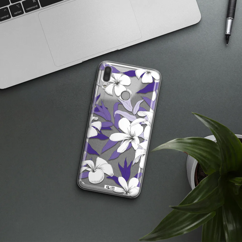 Purple Flower Huawei Y7 2019 Clear TPU Case