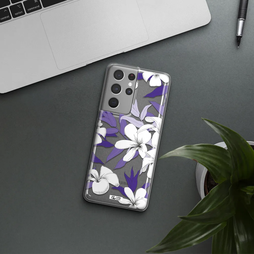 Purple Flower Samsung S21 Ultra Clear TPU Case