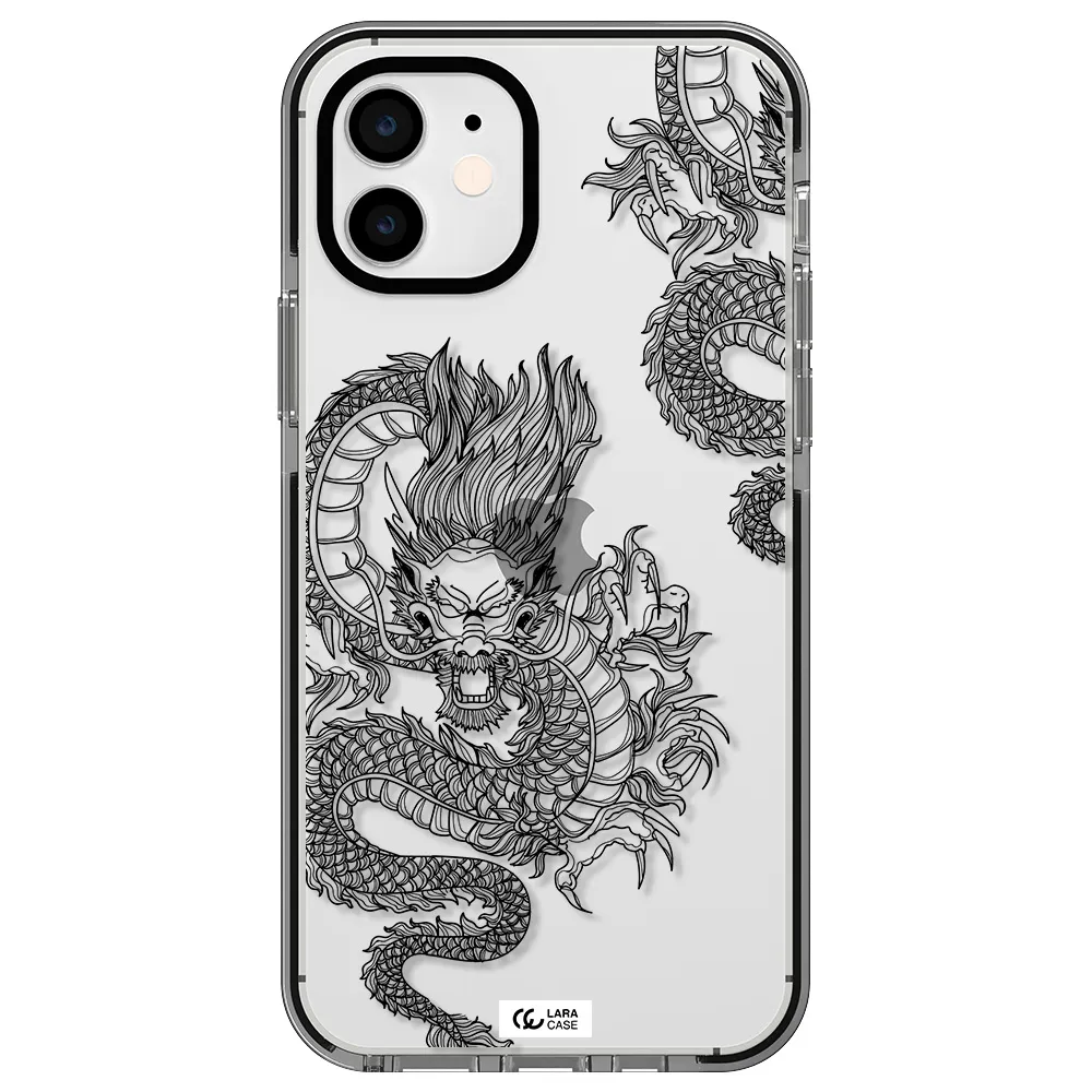 Dragon Line Art Apple iPhone 11 impact black border Case