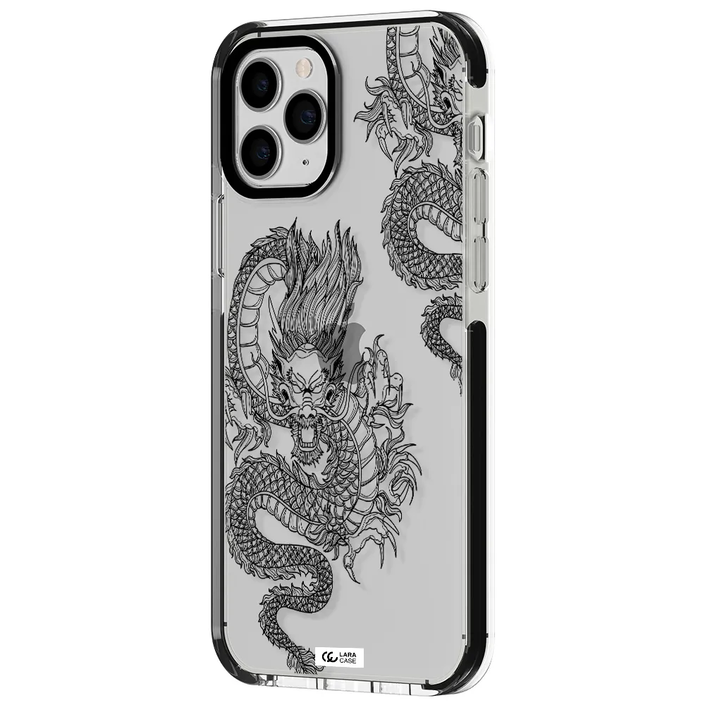 Dragon Line Art Apple iPhone 11 pro impact black border Case