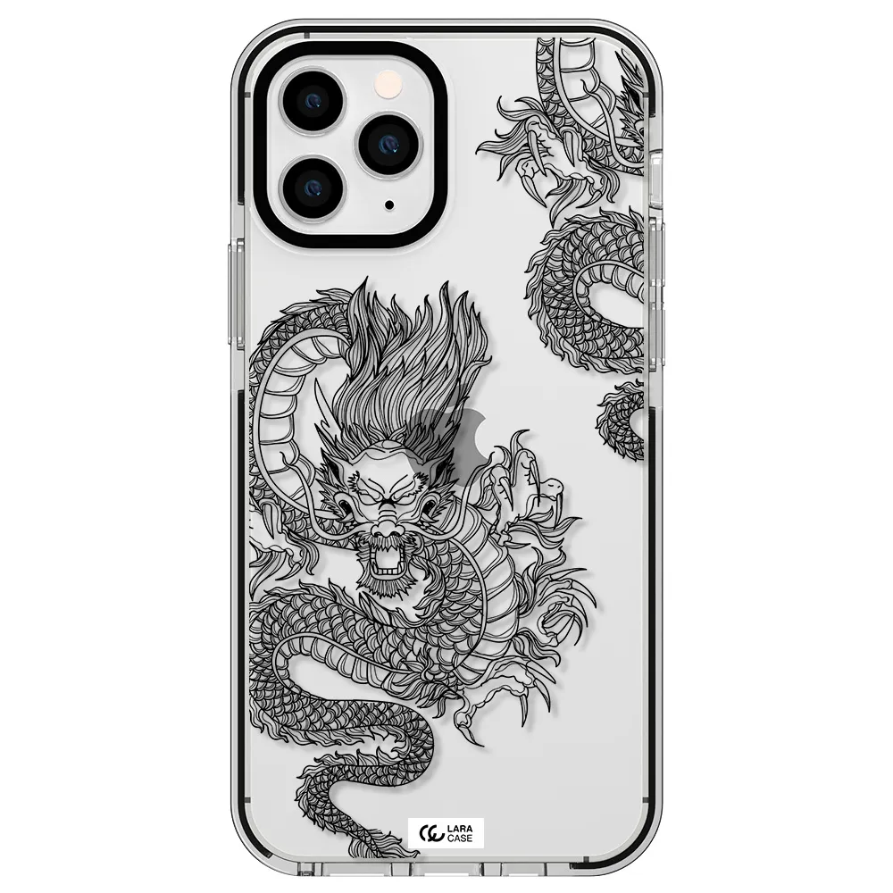 Dragon Line Art Apple iPhone 11 pro max impact black border Case