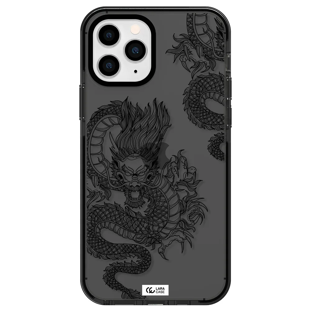 Dragon Line Art Apple iPhone 11 pro max impact Smoke Black Case