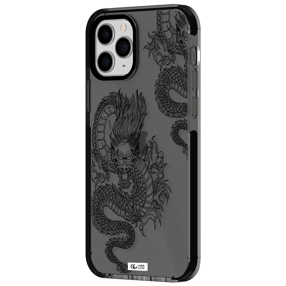Dragon Line Art Apple iPhone 11 pro max impact Smoke Black Case