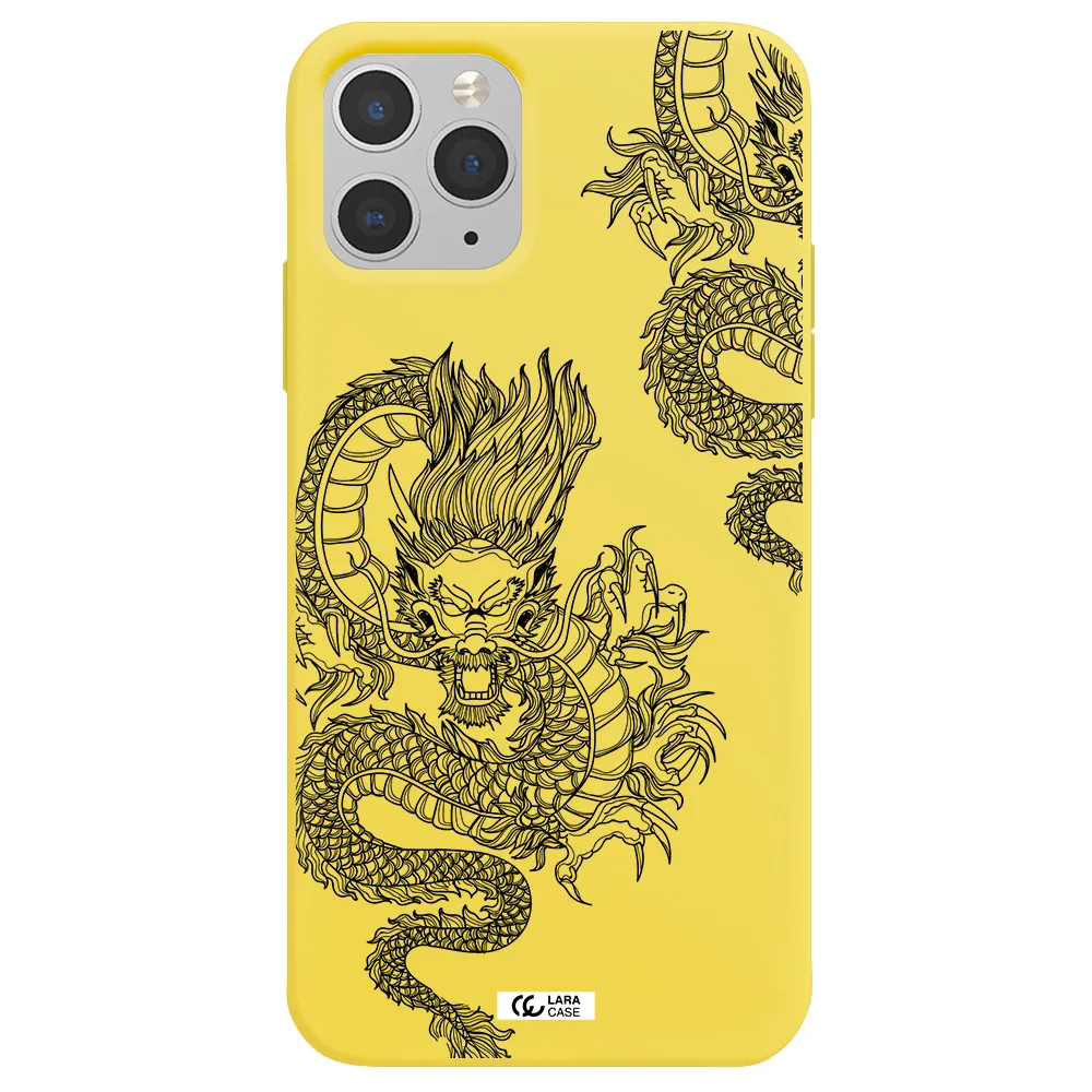 Dragon Line Art Apple iPhone 11 pro max Silicone canary yellow Case