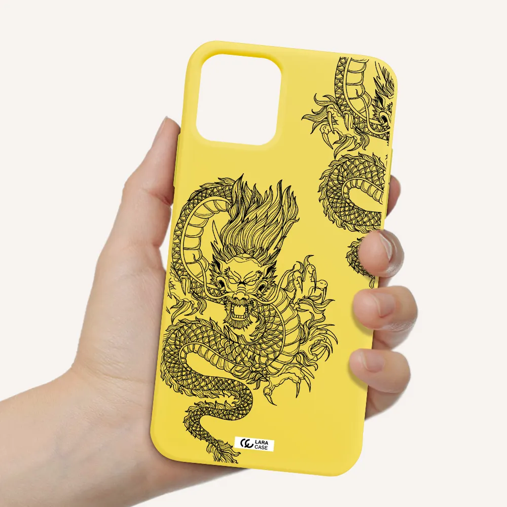 Dragon Line Art Apple iPhone 11 pro max Silicone canary yellow Case