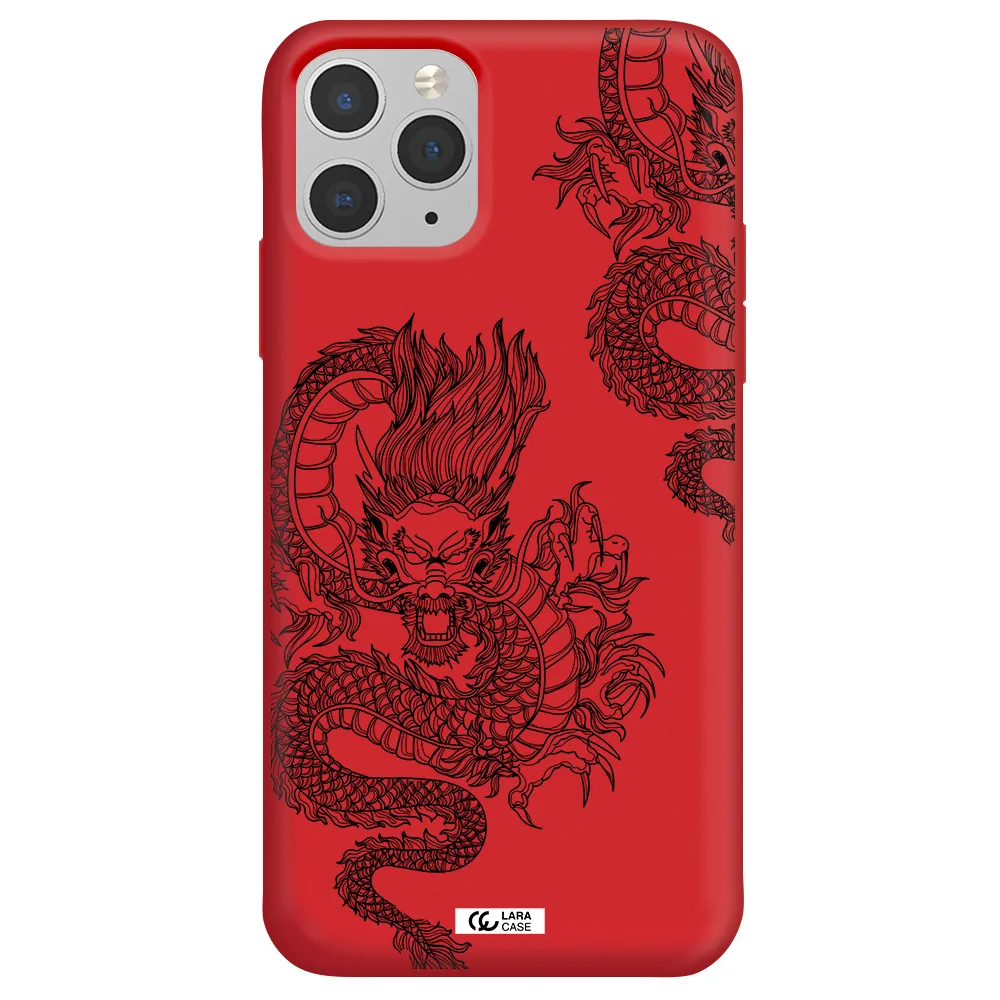 Dragon Line Art Apple iPhone 11 pro max Silicone Imperial Red Case