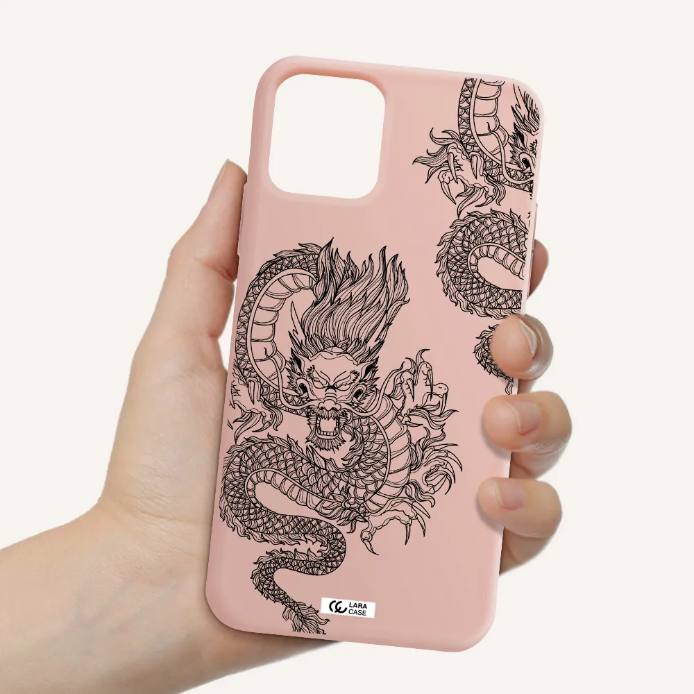 Dragon Line Art Apple iPhone 11 pro max Silicone pastel pink Case