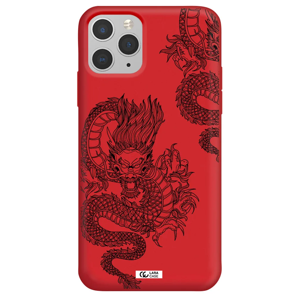 Dragon Line Art Apple iPhone 11 pro Silicone Imperial Red Case