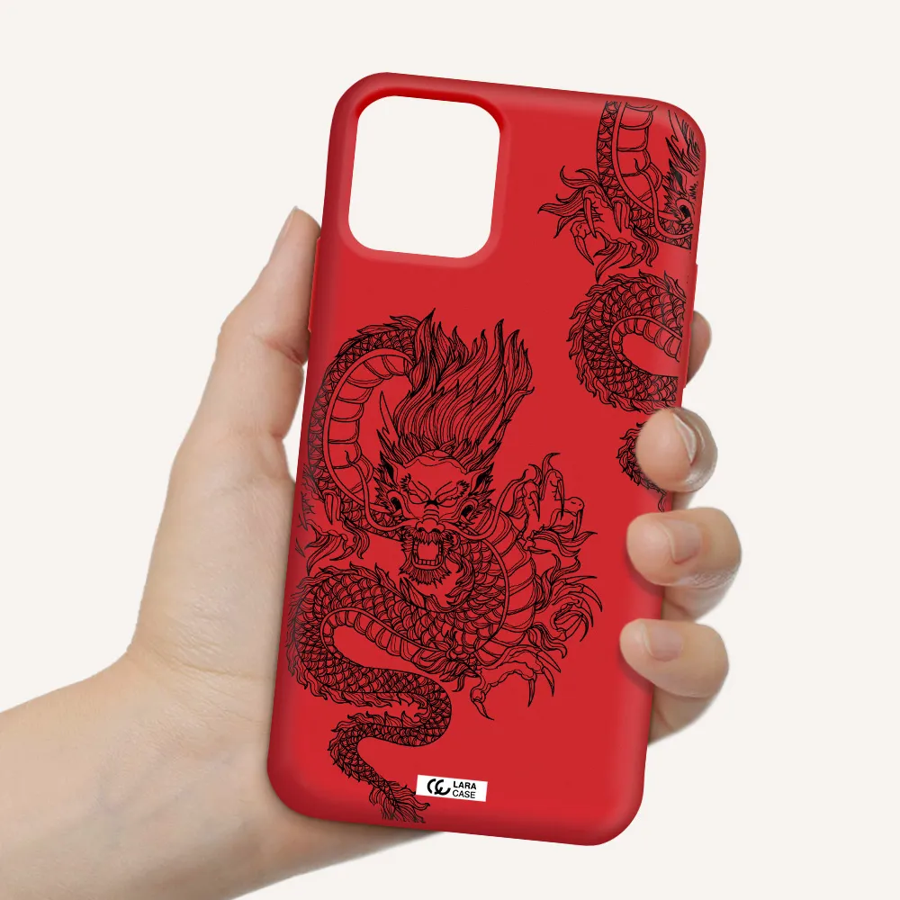 Dragon Line Art Apple iPhone 11 pro Silicone Imperial Red Case